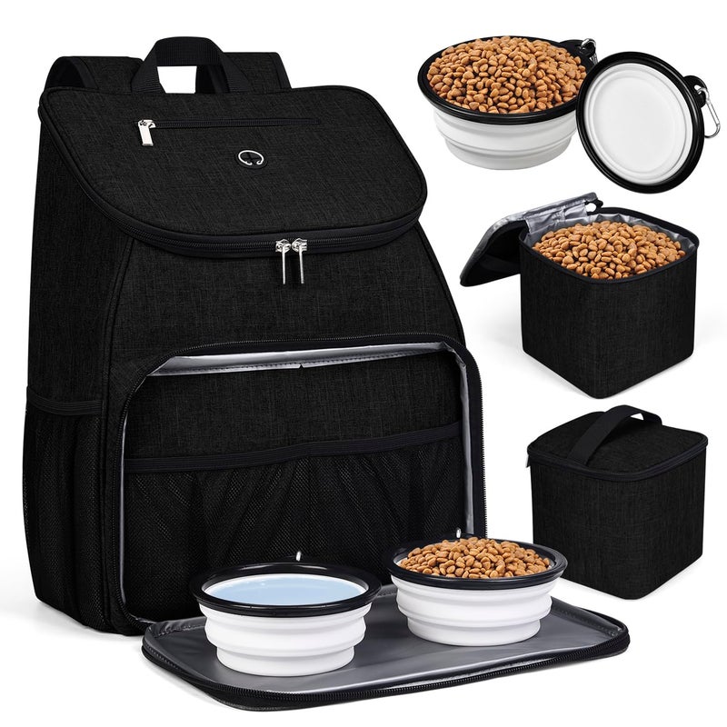 BAGLHERä¸¨Dog Travel Bag, Airline Approved Pet Supplies Backpack, Dog Travel Backpack Accessories Set with 2 Silicone Collapsible Bowls and 2 Food Baskets. Black - Image 1